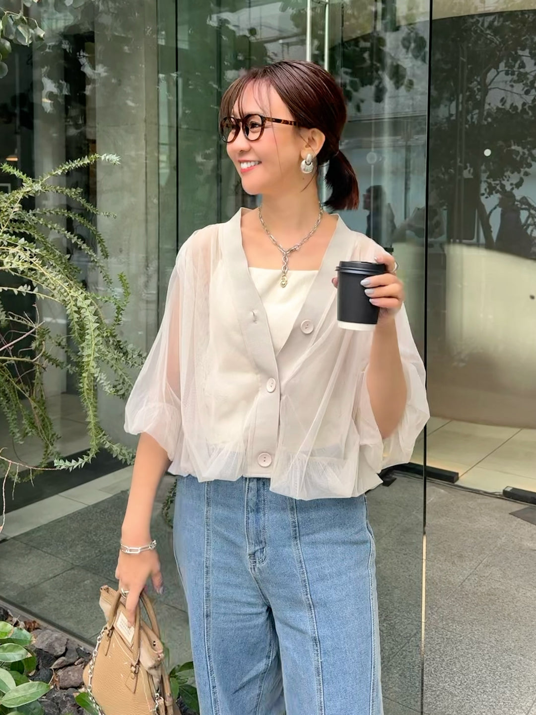 [新作300円OFF] 【予約】チュールシアーカーディガン / ベージュ(4月上旬発送予定)