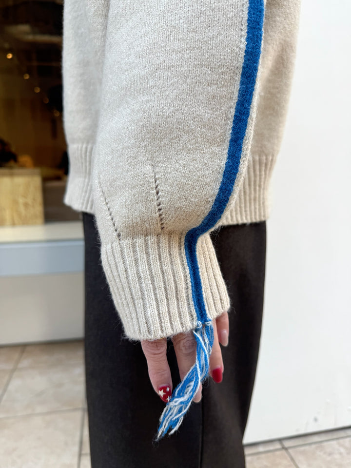 アルパカタッチ配色ラインプルオーバー / アイボリー