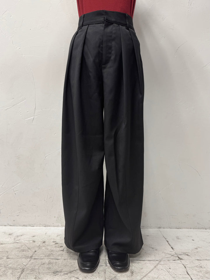【予約】ウエストパイピングワイドパンツ / ブラック(4月上旬発送予定)