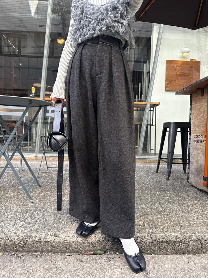 ツイードパイピングパンツ／ブラック