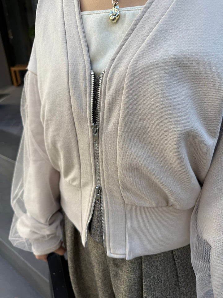 【予約】袖チュールカーディガン / ミルクティー(3月下旬頃発送予定)