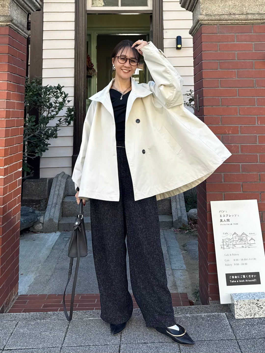 スタンドカラーミドルコート / オフホワイト