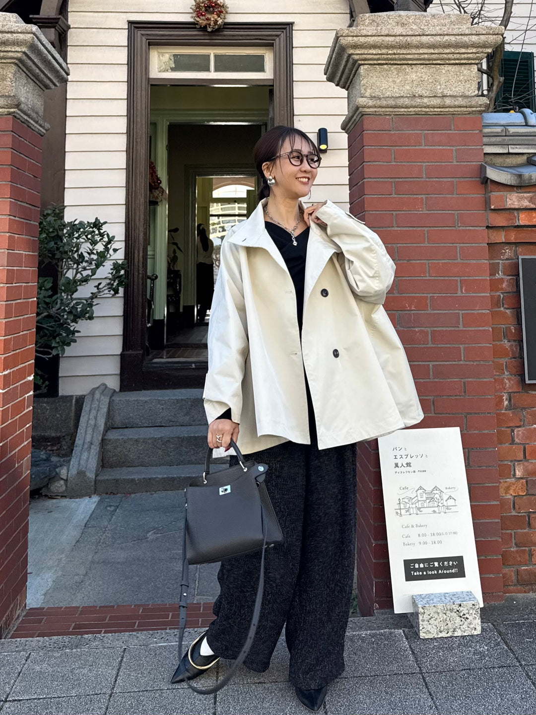 スタンドカラーミドルコート / オフホワイト