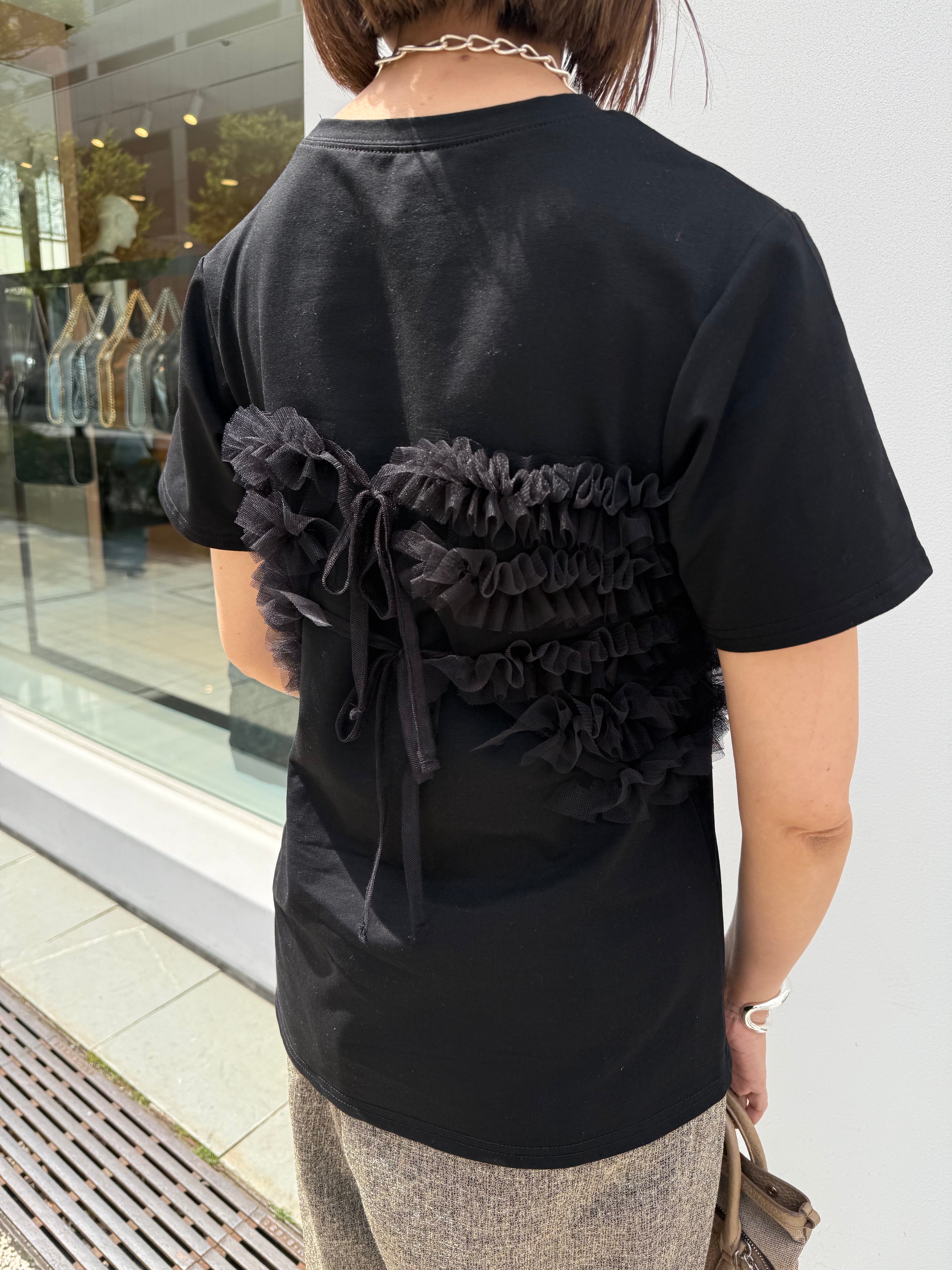 チュールフリルビスチェ見えTシャツ / ブラック – fosie