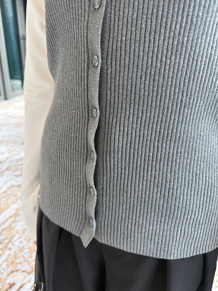 [新作300円OFF] リブニットビスチェドッキングTシャツ / オフホワイト×グレー