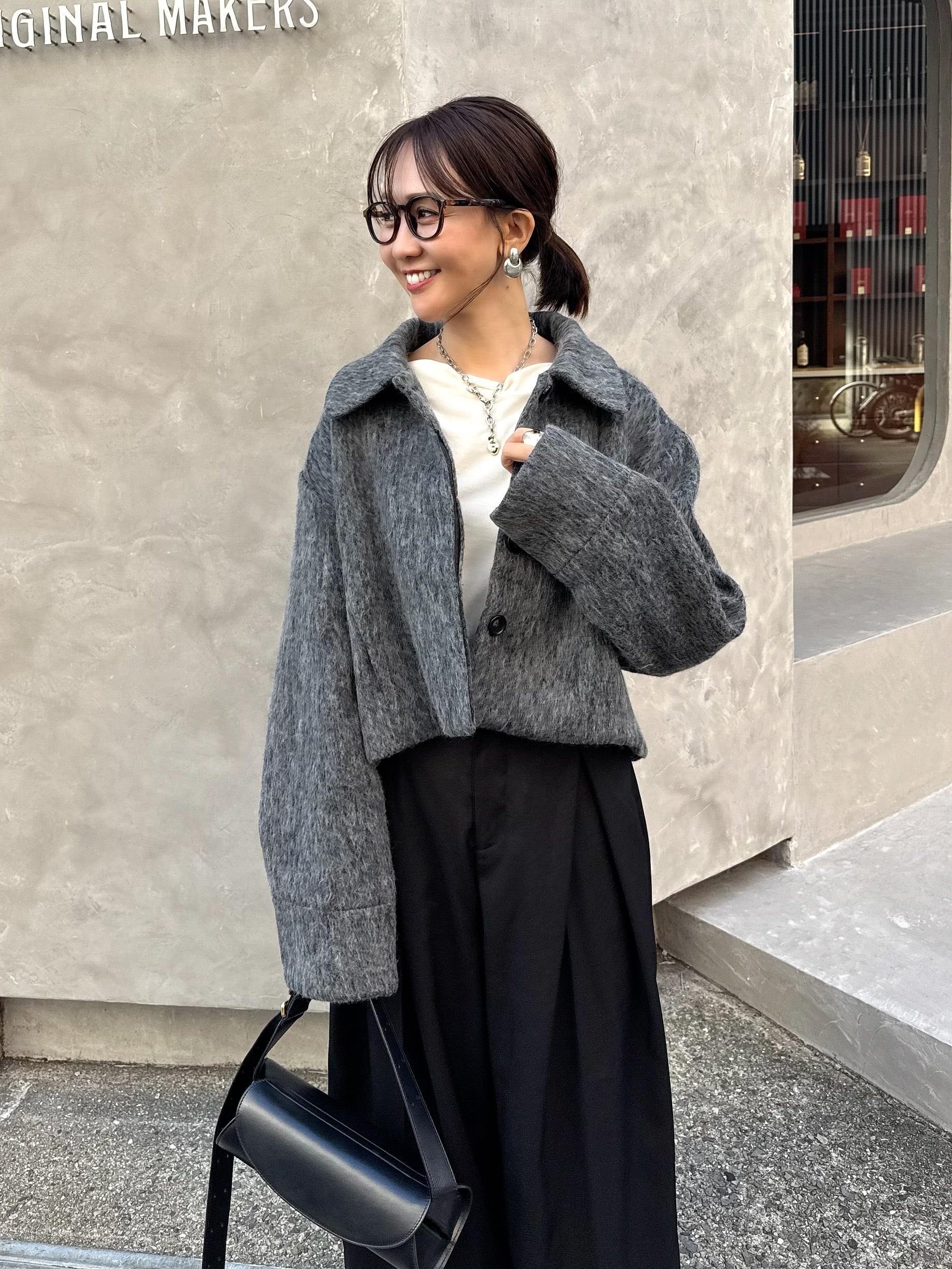 シャギーショートジャケット / グレー – fosie