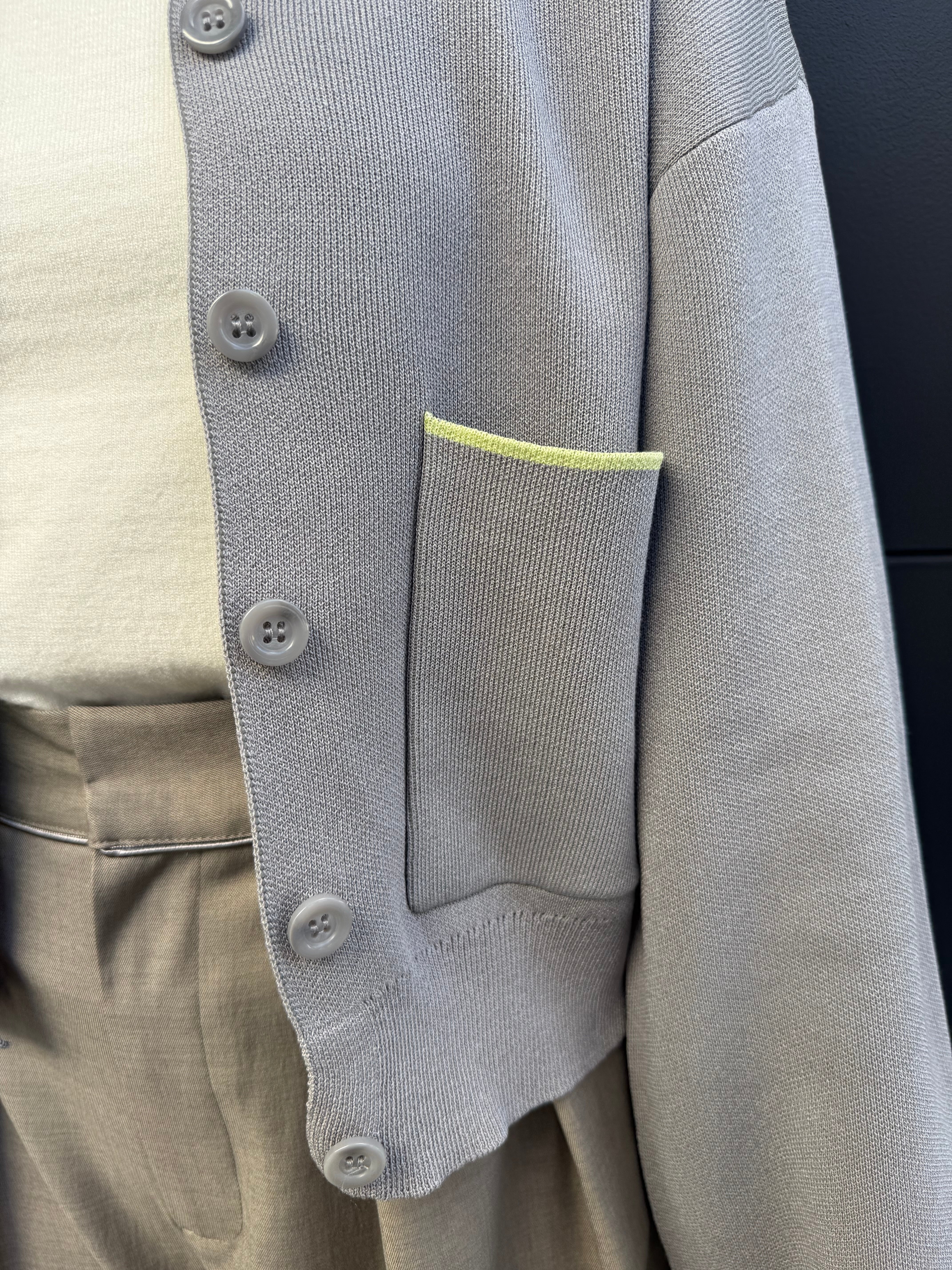 予約】配色ダブルフェイスカーディガン / グレー×ライム(1月下旬発送