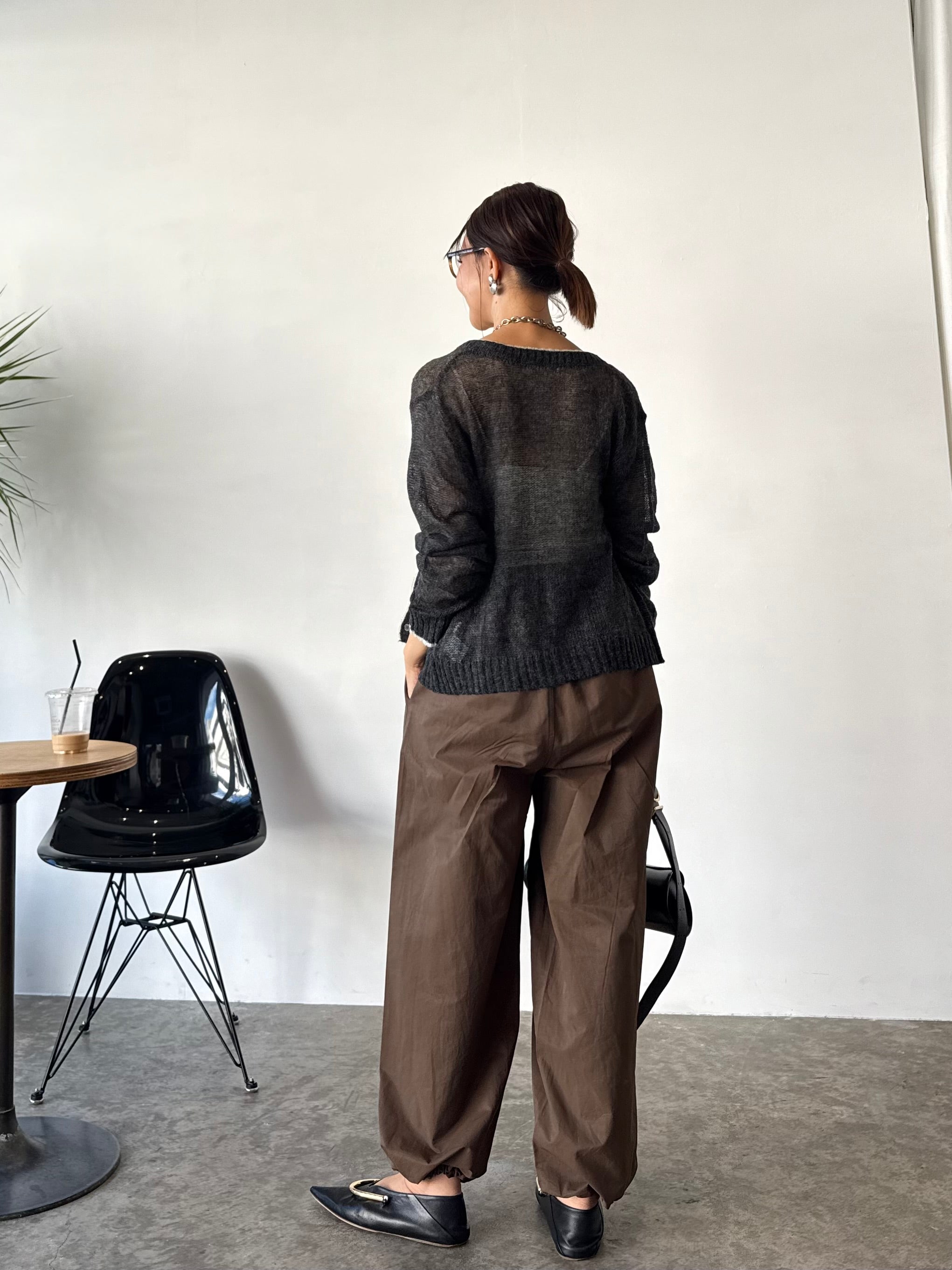 シアー配色カーディガン / チャコール – fosie