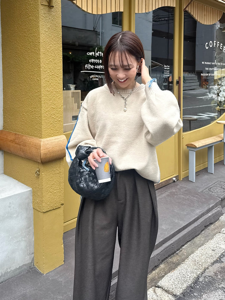 アルパカタッチ配色ラインプルオーバー / アイボリー