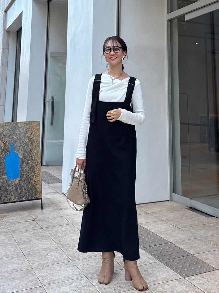 【予約】ウールライクVネックジャンパースカート / ブラック(11月下旬発送予定)