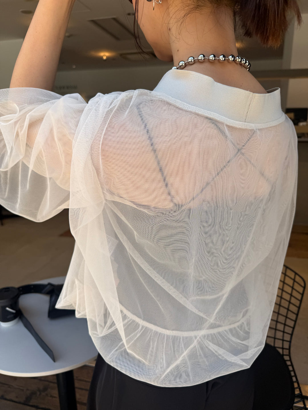 [新作300円OFF] 【予約】チュールシアーカーディガン / ベージュ(4月上旬発送予定)