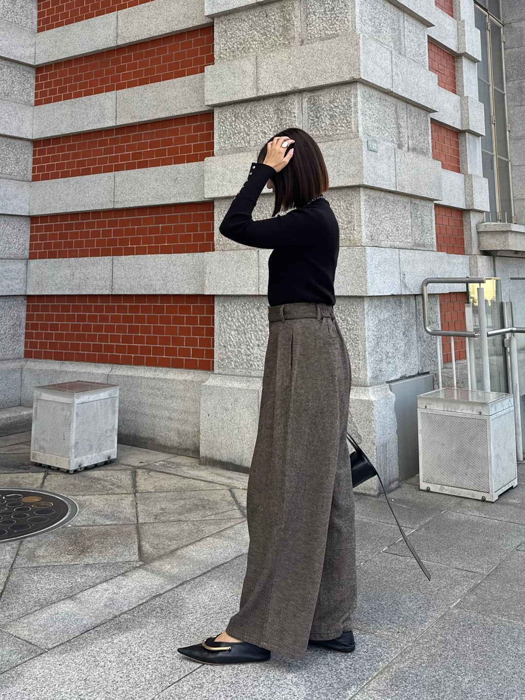 ツイードパイピングパンツ／ブラウン