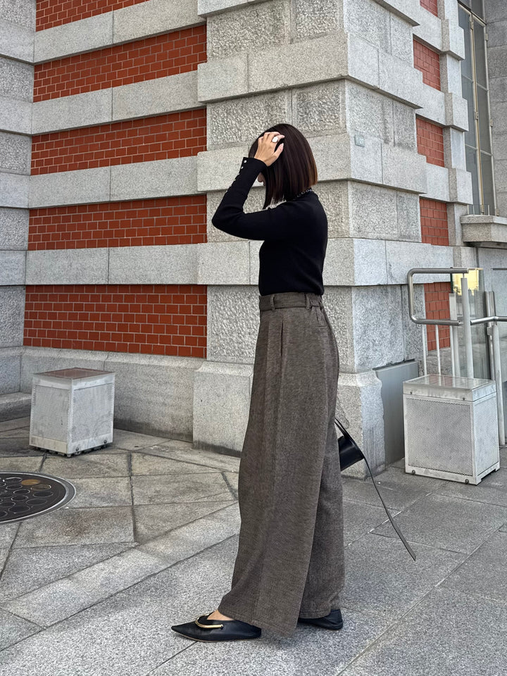 ツイードパイピングパンツ／ブラウン