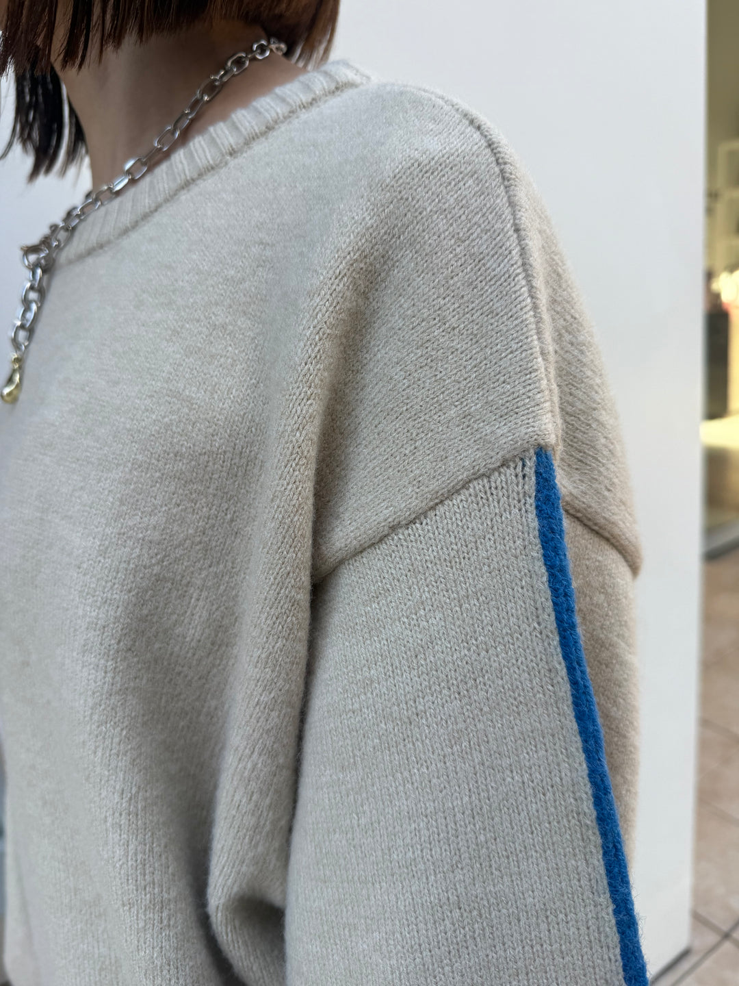 アルパカタッチ配色ラインプルオーバー / アイボリー