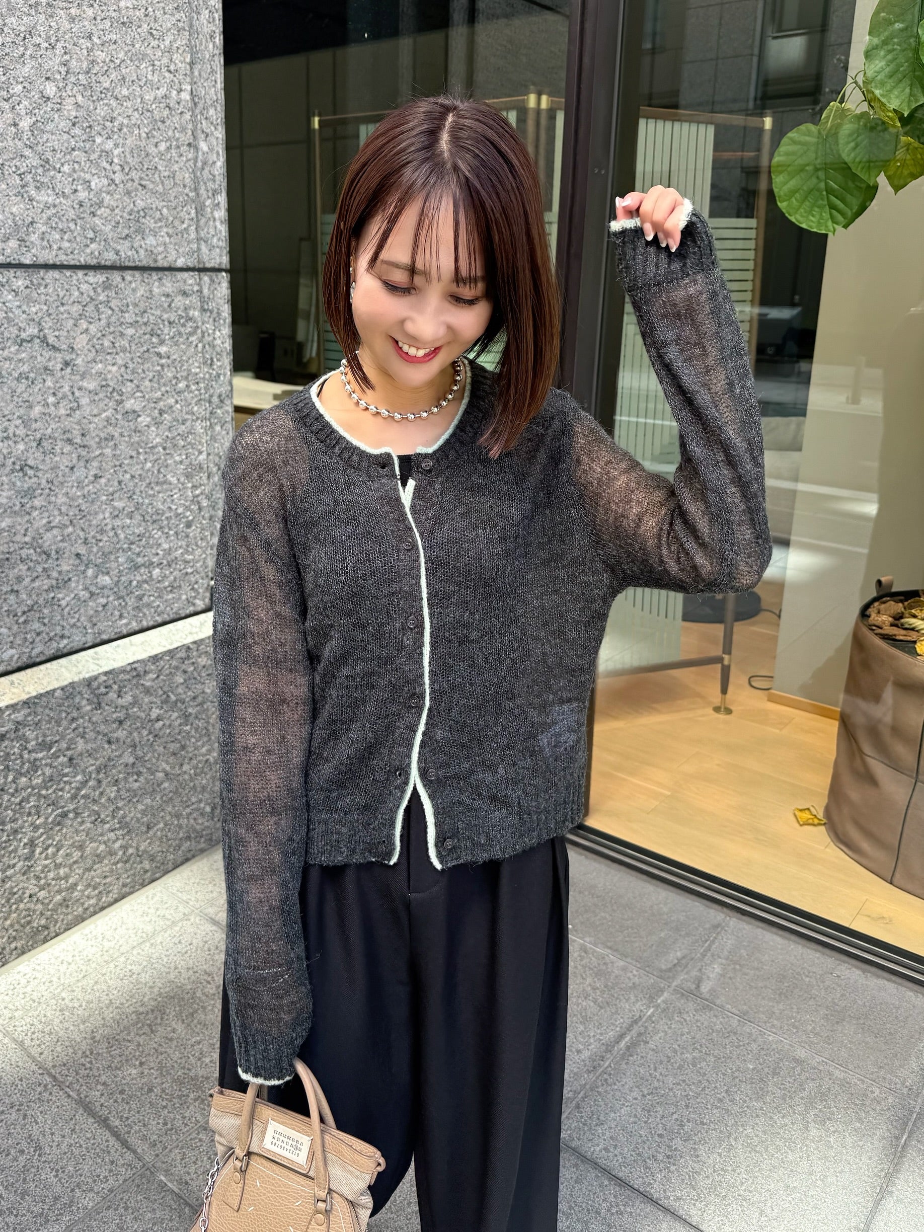 m*9様 極上配色✨50's〜60's初頭 シアーズ アクリルカーディガン ヴィ シアー配色カーディガン / チャコール – fosie