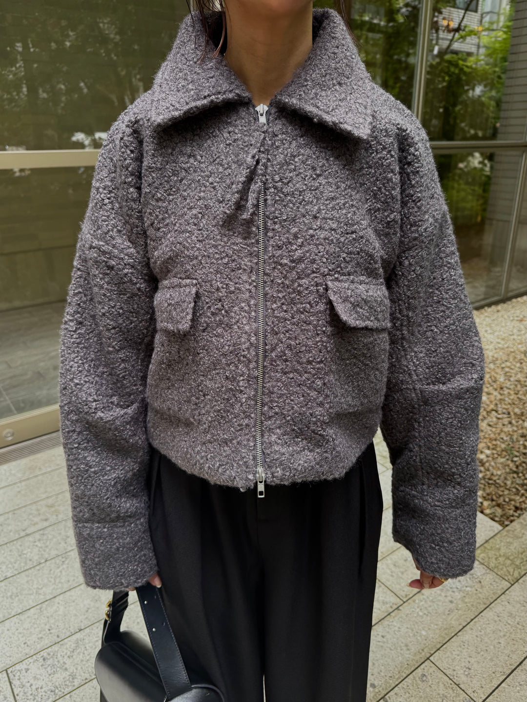 ループツイードショートジャケット / グレー