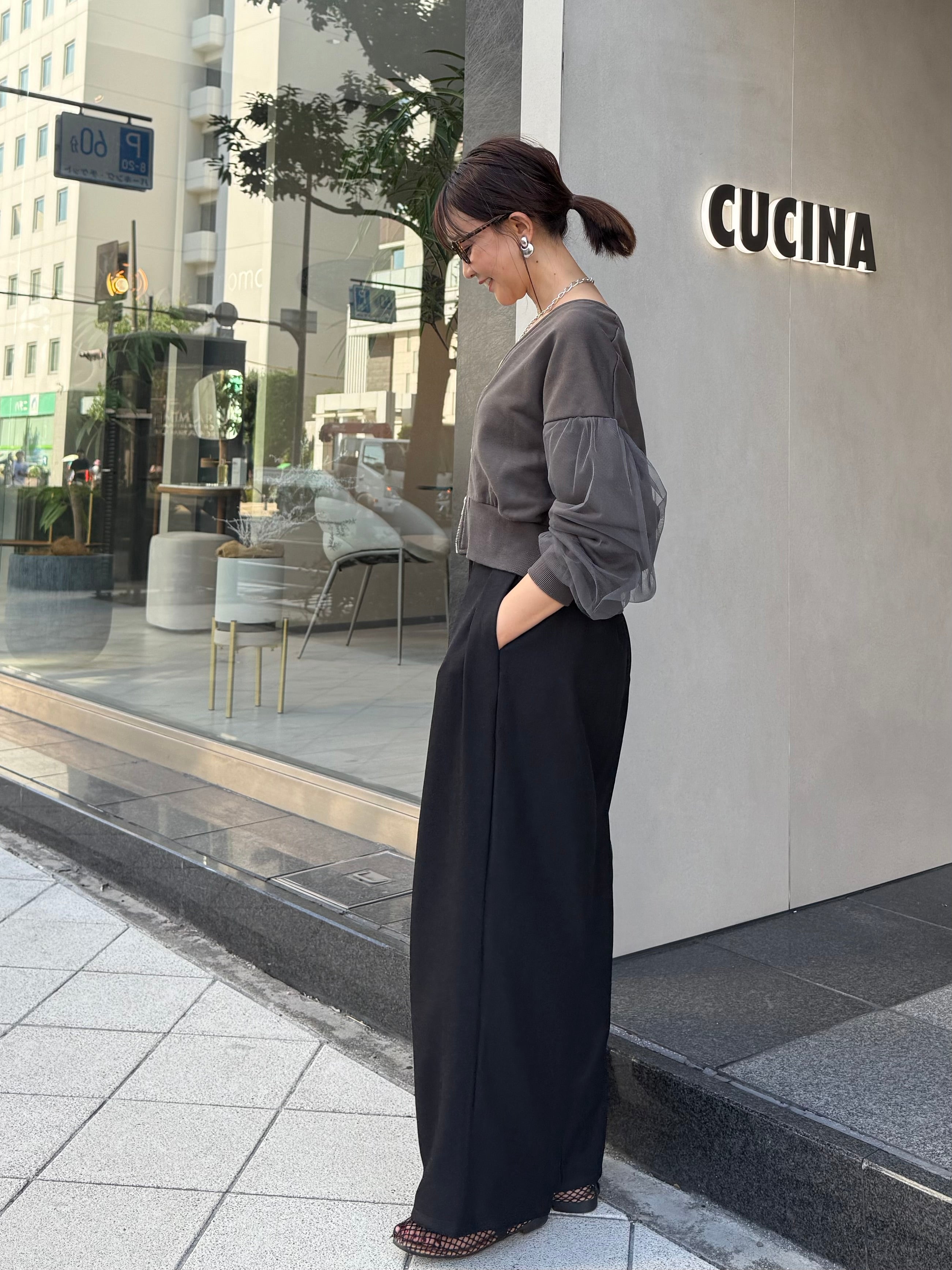 ウエストパイピングワイドパンツ / ブラック – fosie