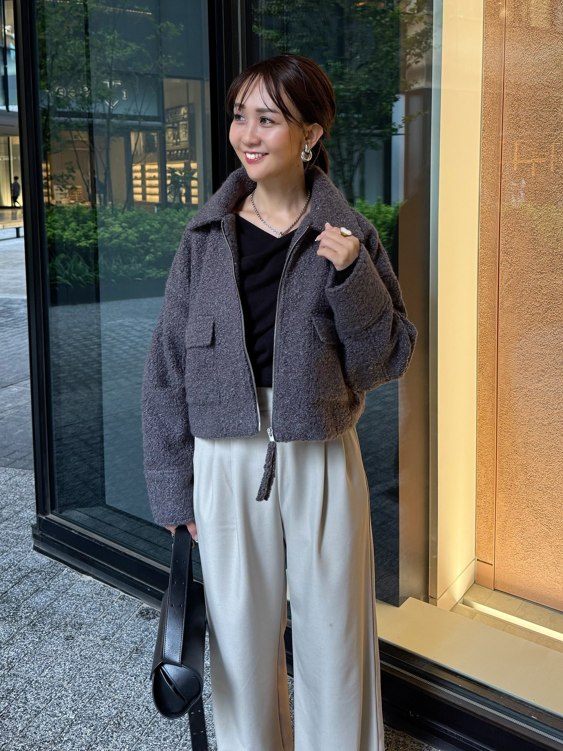 ループツイードショートジャケット / グレー – fosie