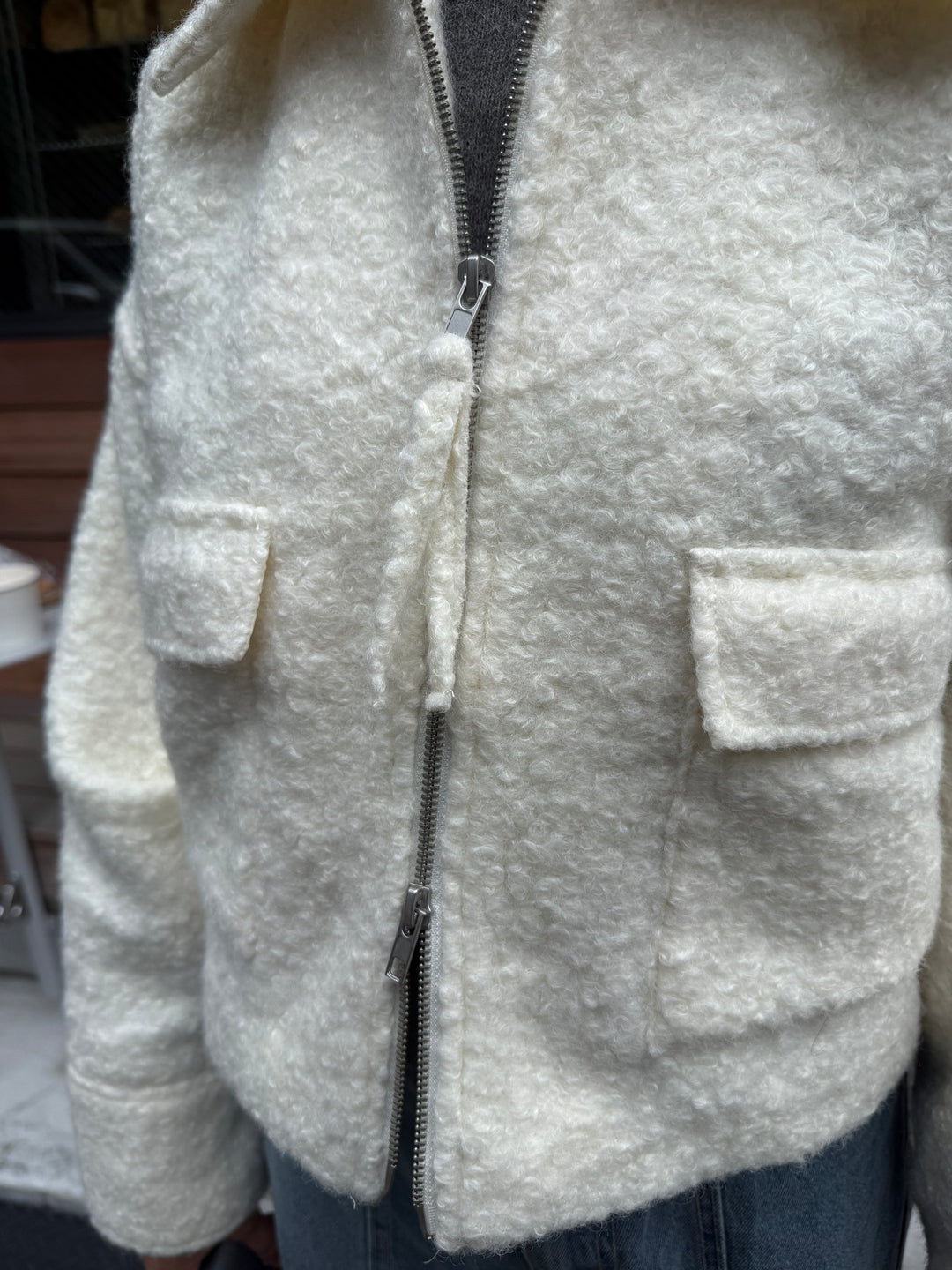 【予約 [SET] ループツイードショートジャケット / アイボリー + ツイルタックパンツ / グレージュ