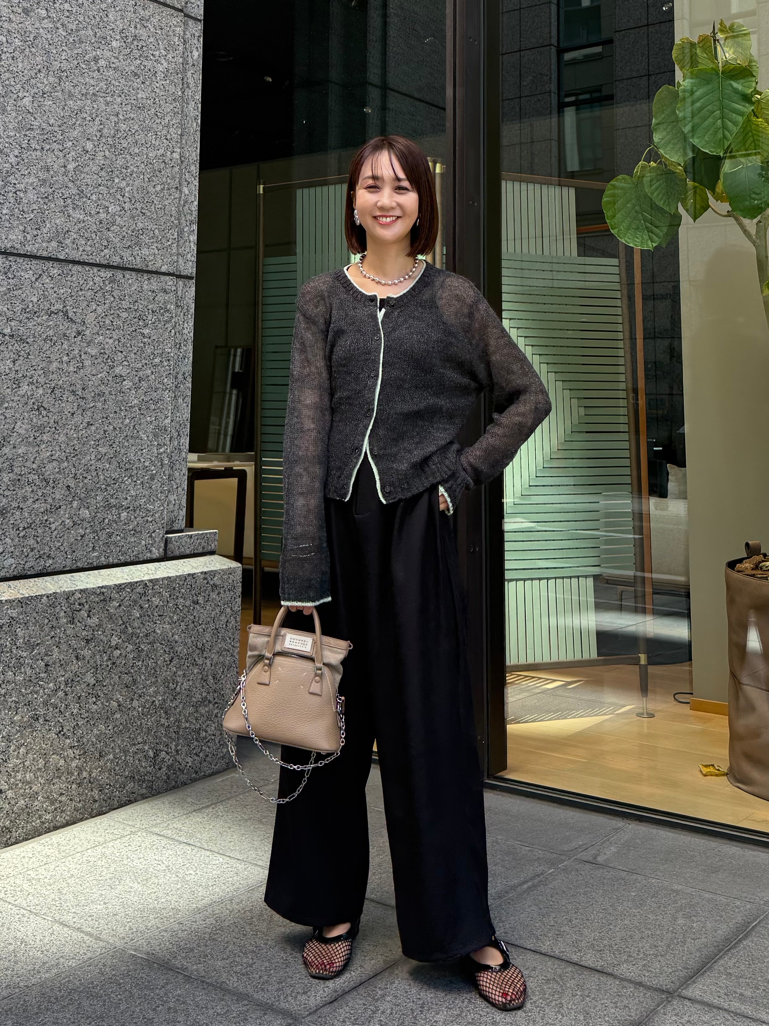 シアー配色カーディガン / チャコール – fosie