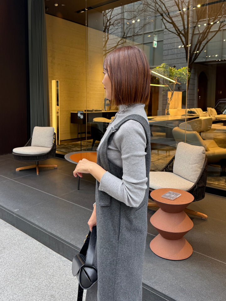 袖ボタンハイネックニット / グレー