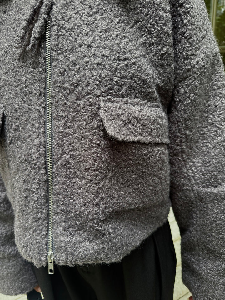 ループツイードショートジャケット / グレー