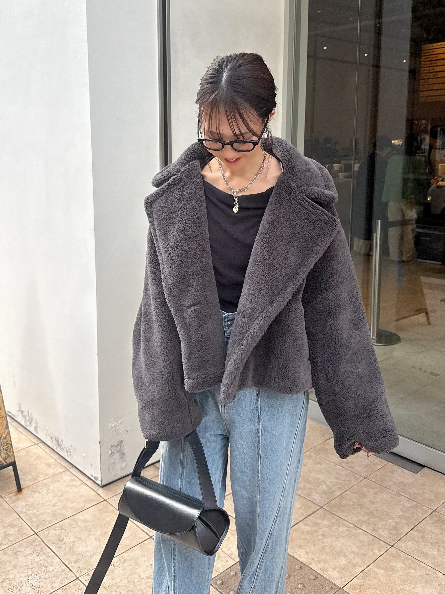 ボアショートコート / チャコールグレー – fosie