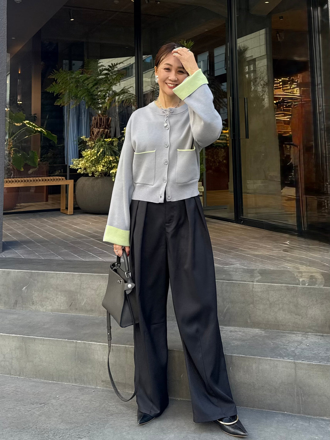 【予約】ウエストパイピングワイドパンツ / ブラック(4月上旬発送予定)