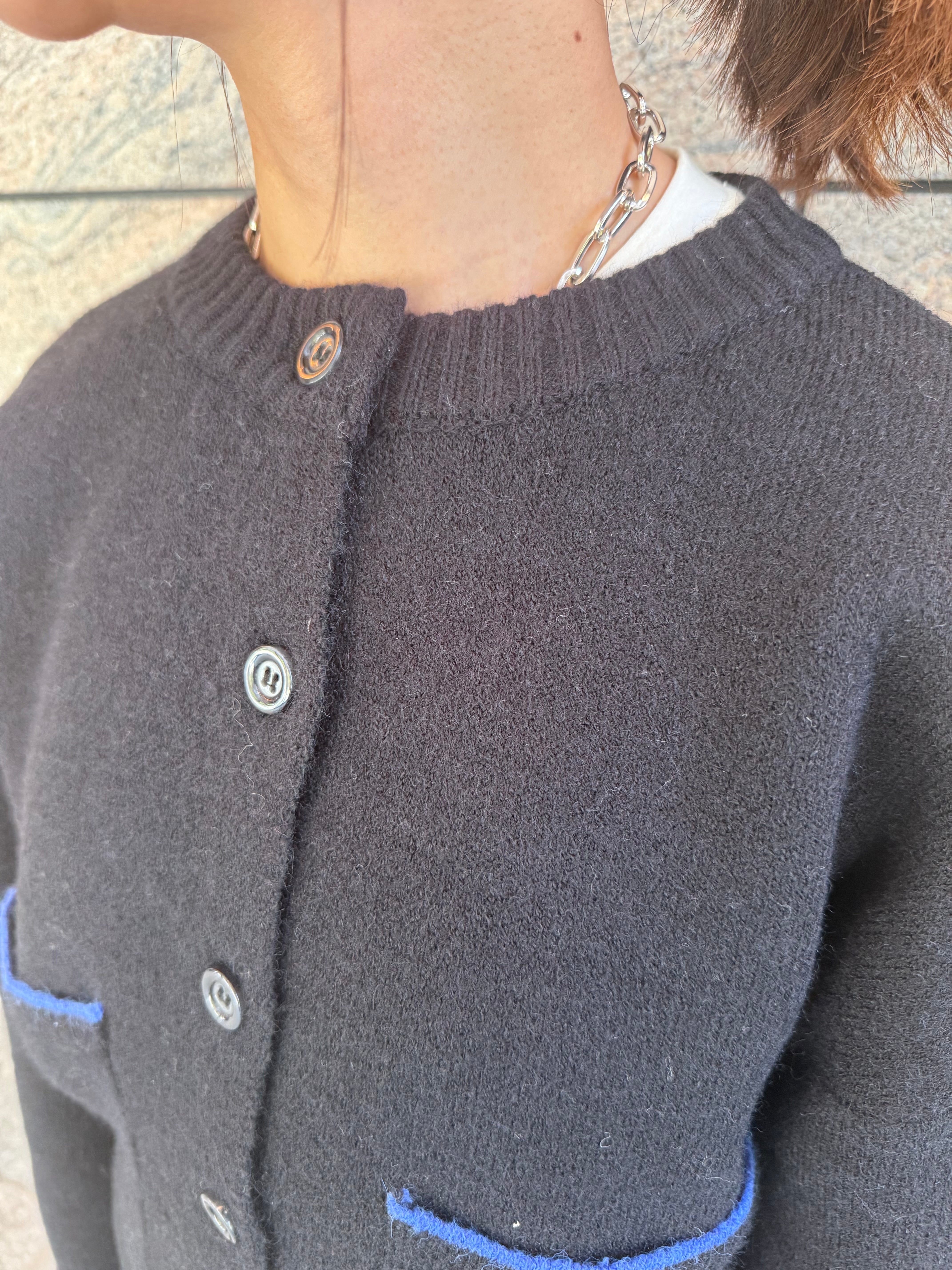 予約】アルパカタッチバイカラーカーディガン / ブラック(12月