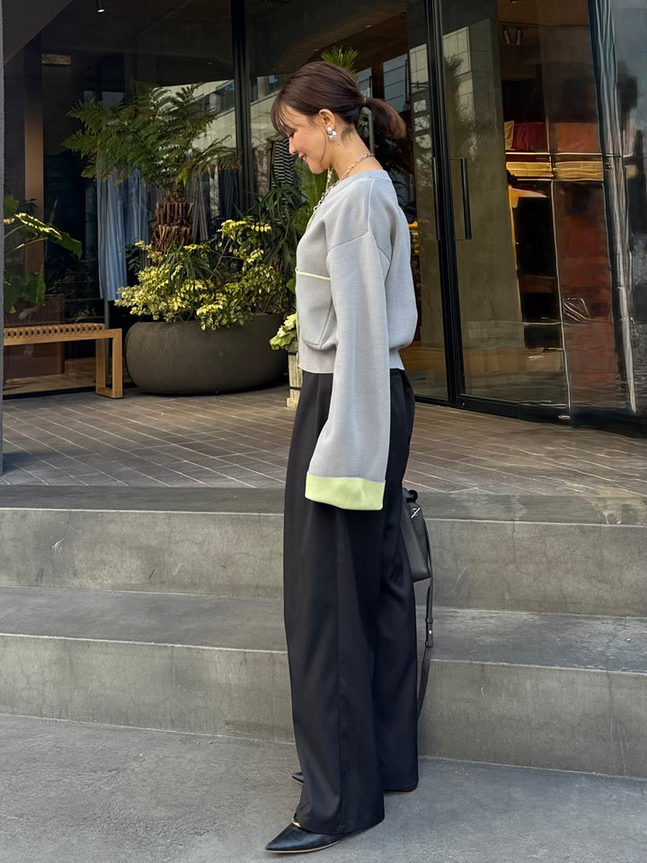 【予約】ウエストパイピングワイドパンツ / ブラック(4月上旬発送予定)