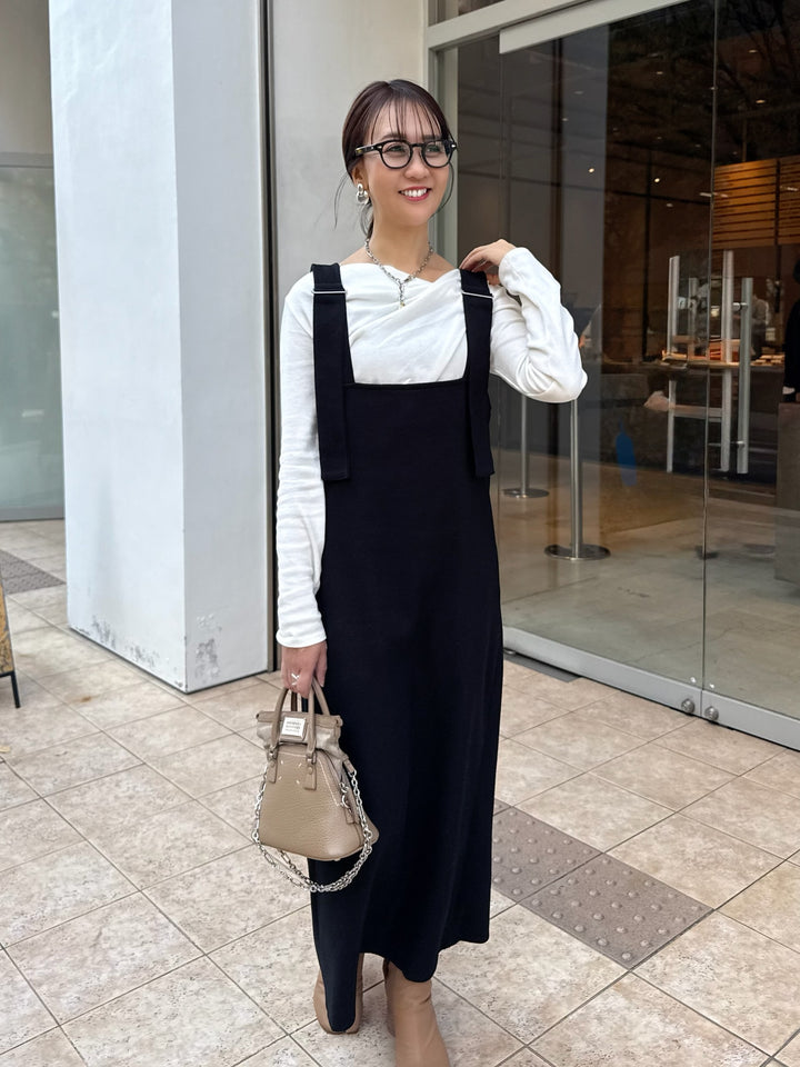 【予約】ウールライクVネックジャンパースカート / ブラック(11月下旬発送予定)