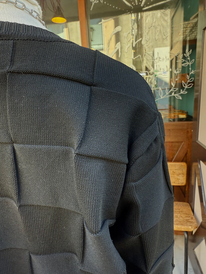 【予約】格子ニットカーディガン / ブラック(3月上旬発送予定)