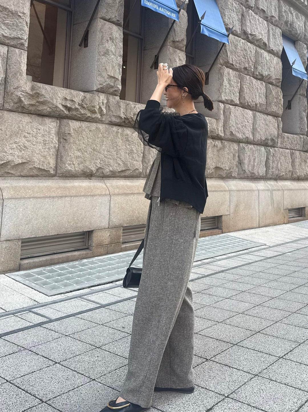 袖チュールカーディガン / ブラック