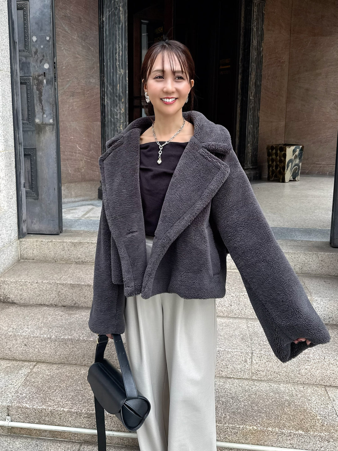 【予約】ボアショートコート / チャコールグレー(11月中旬発送予定)