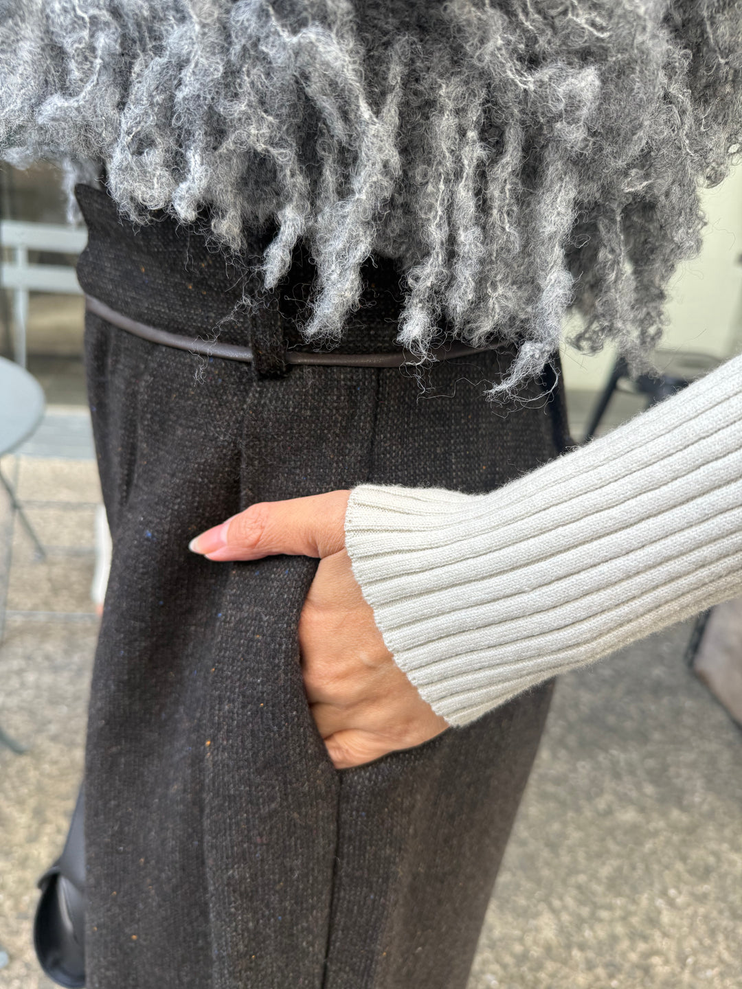 ツイードパイピングパンツ／ブラック