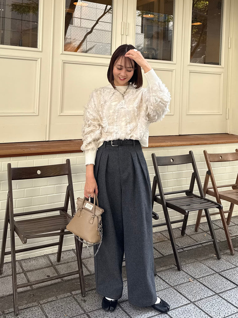 SET] フリンジニットプルオーパー / アイボリー + ウールライクタック