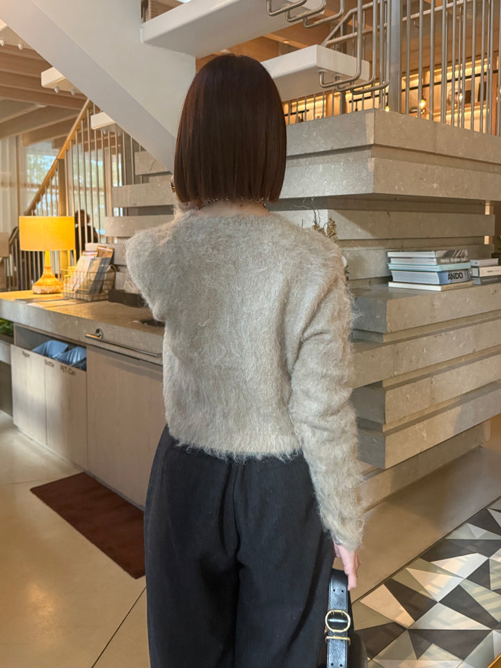 モヘアタッチクロップドカーディガン / ベージュ