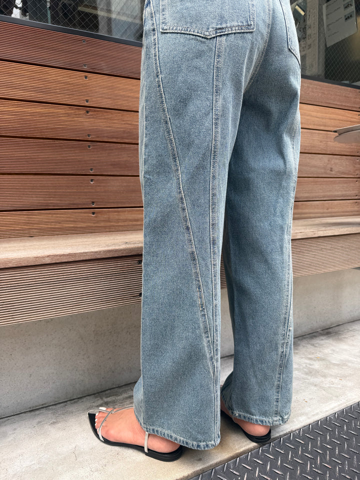 切替えストレートデニムパンツ / ブルー