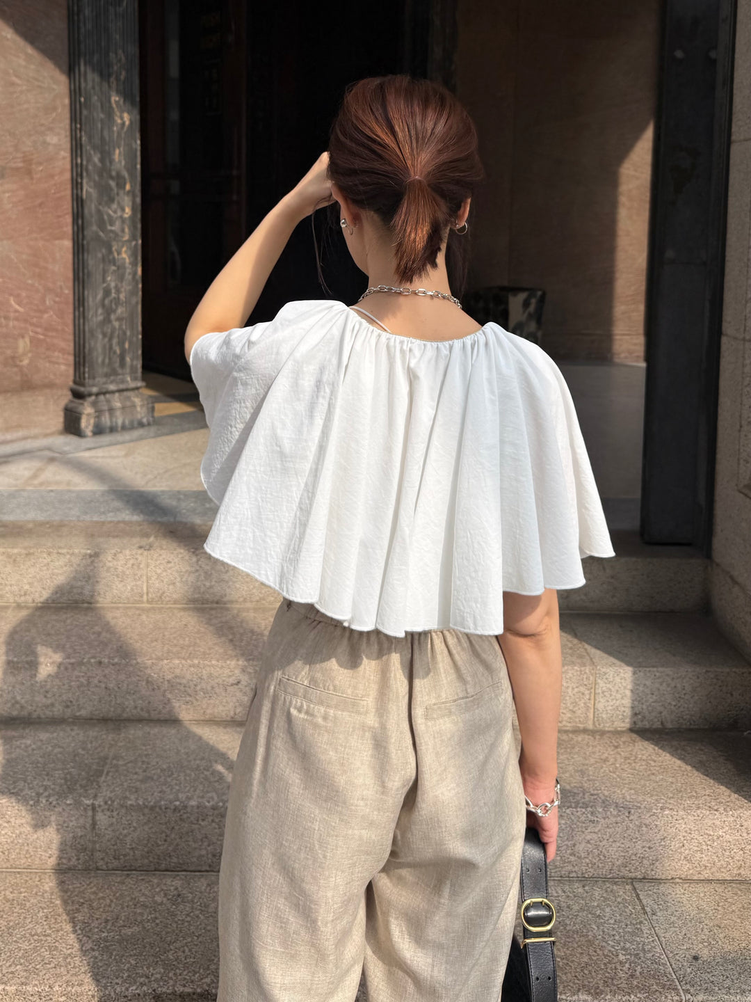 ケープドッキングリブトップス / ベージュ