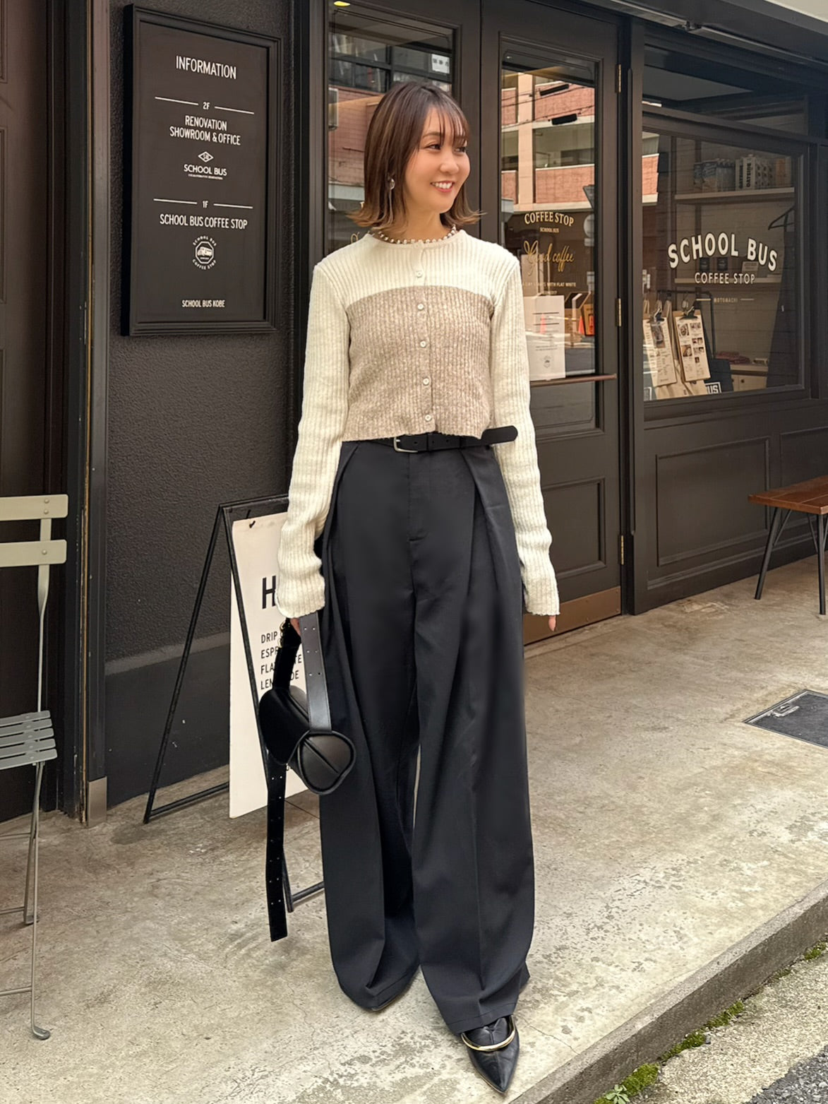 ｆｏｓiｅ　2点SET ウールライクビスチェ ウールライクタックワイドパンツ タックワイドパンツ / ブラック – fosie