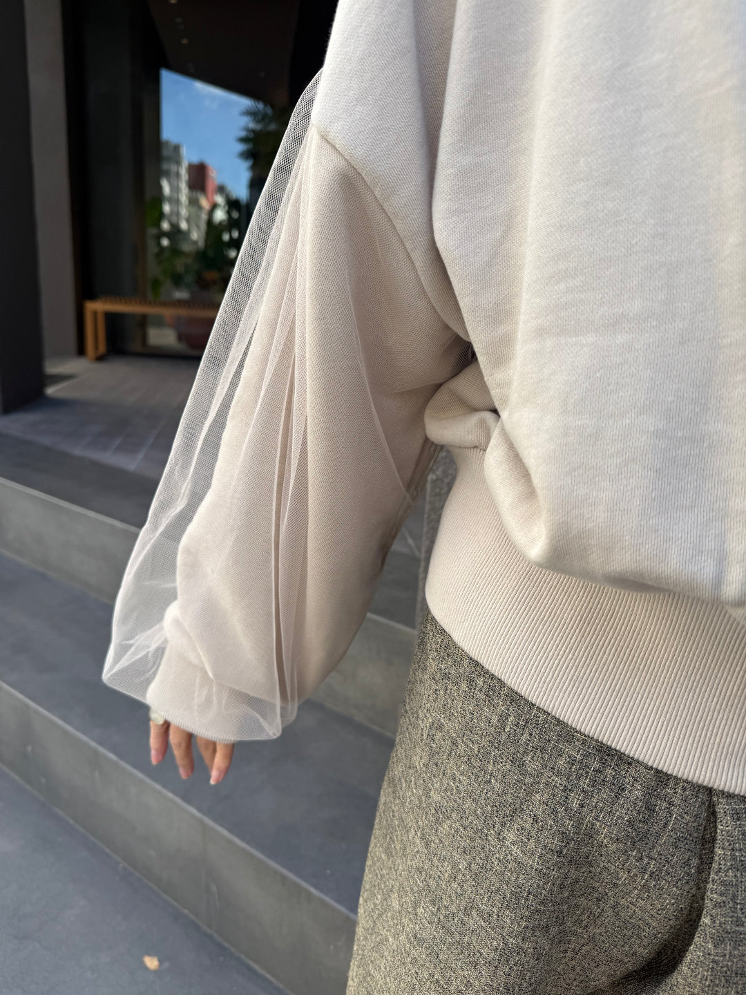 【予約】袖チュールカーディガン / ミルクティー(3月下旬頃発送予定)