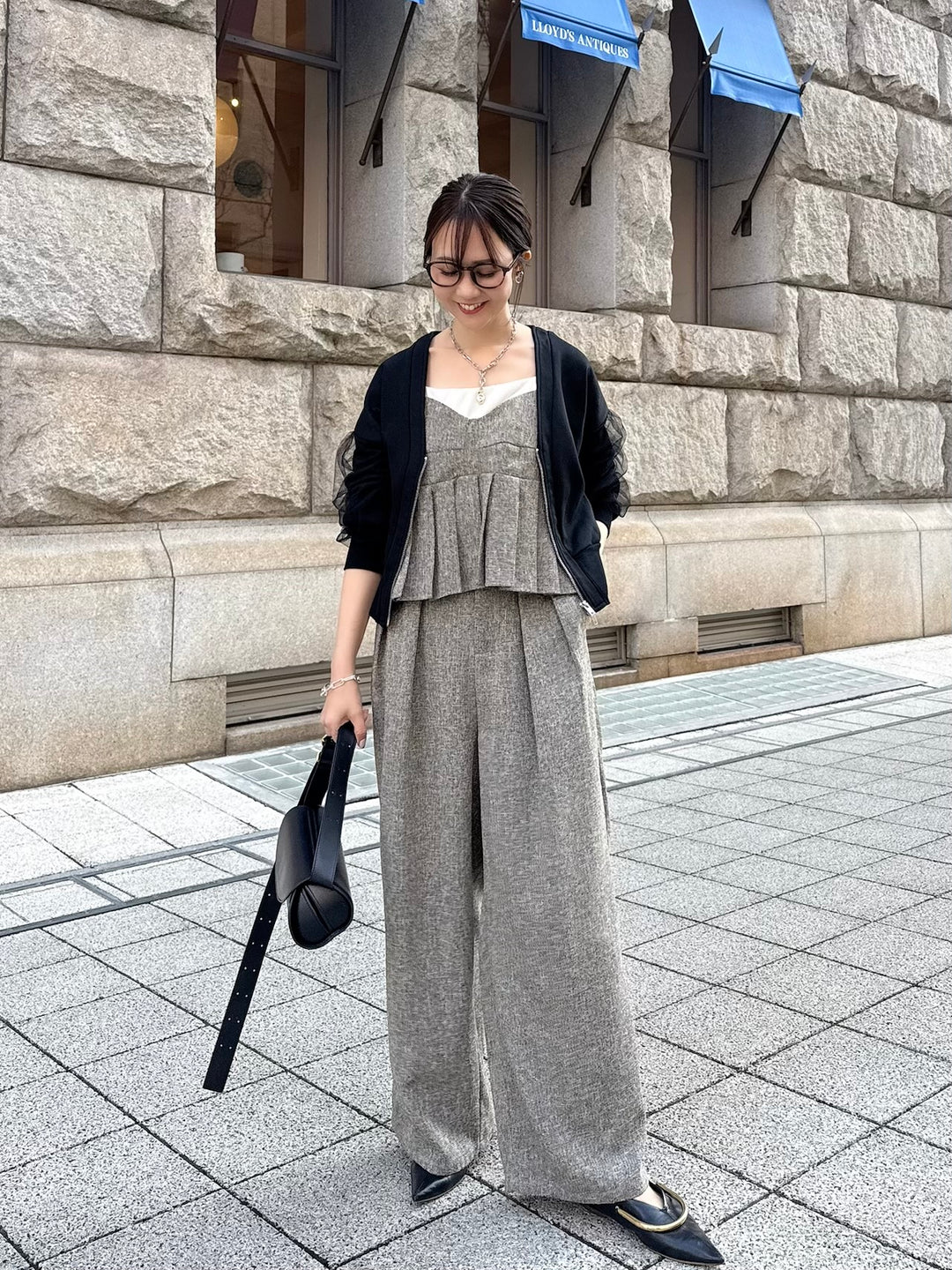 袖チュールカーディガン / ブラック