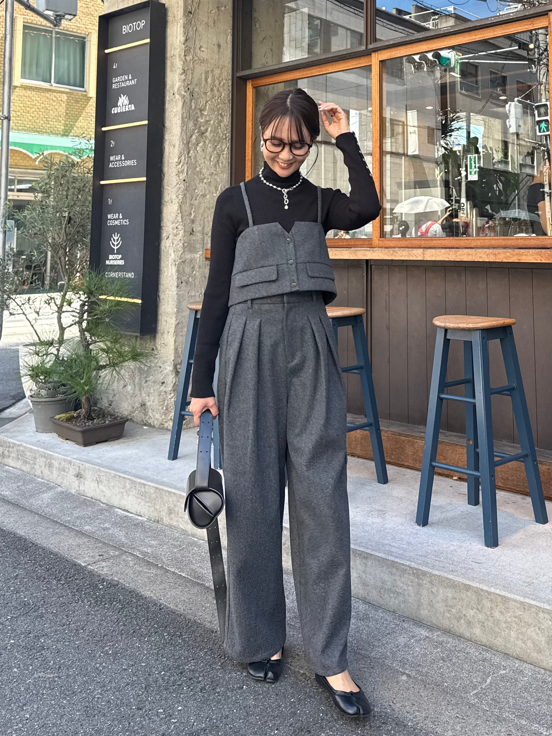 予約】[3点SET]ウールライクビスチェ / チャコール + ウールライク