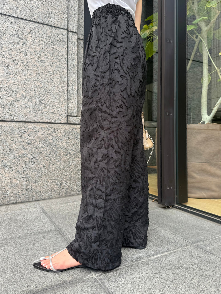 フリンジジャガードタックパンツ / ブラック