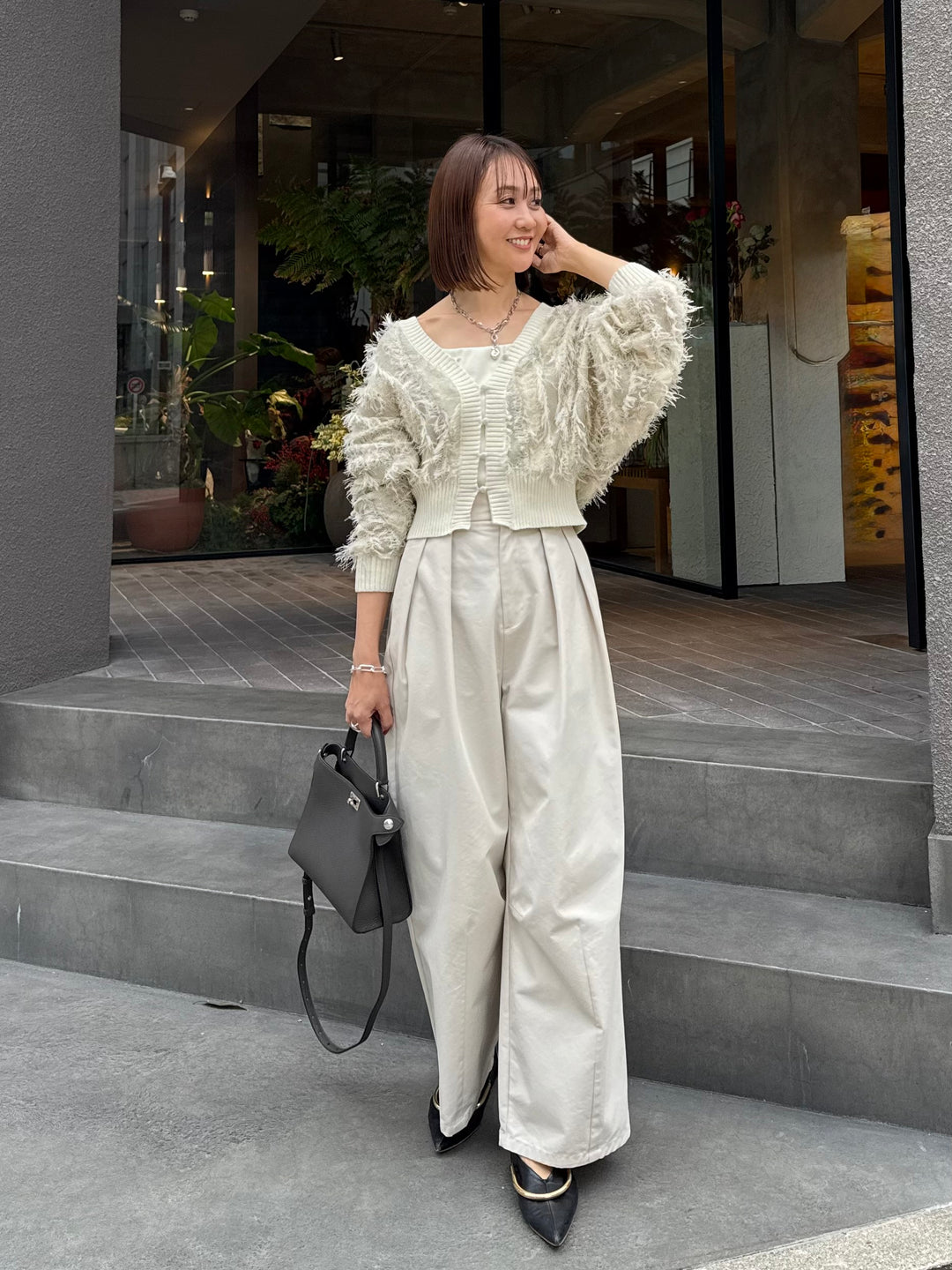 【予約】麻タッチフリンジニットショートカーデ / アイボリー(2月上旬発送予定)