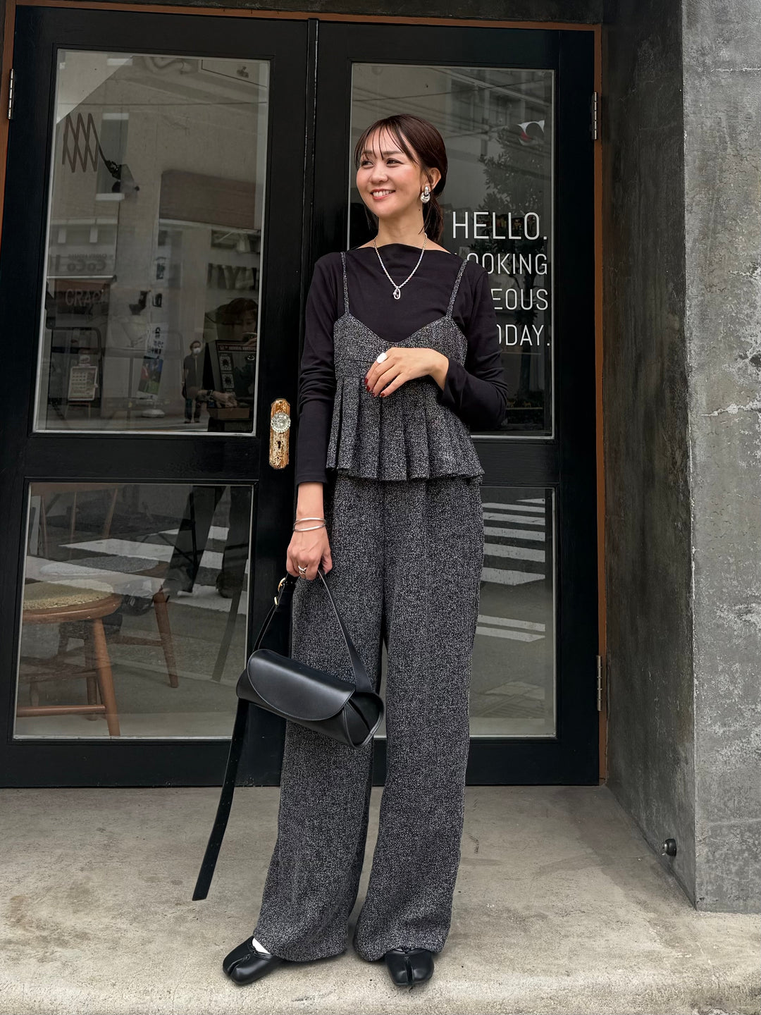 ベロアボートネックプルオーバー / ブラック