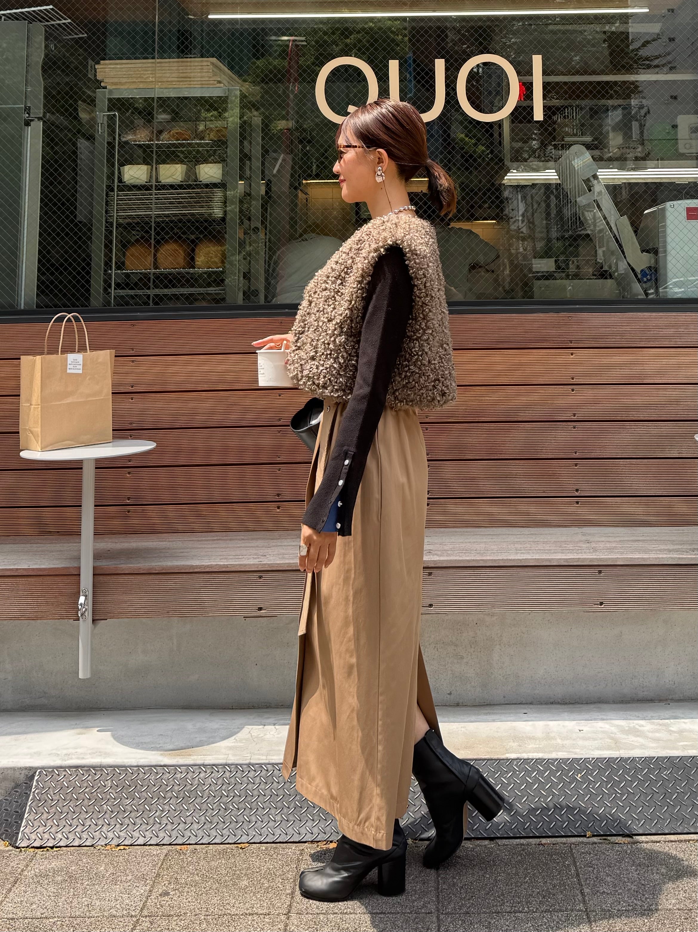 3点SET] プードルジレ / ブラウン + 配色袖フレアープルオーバー