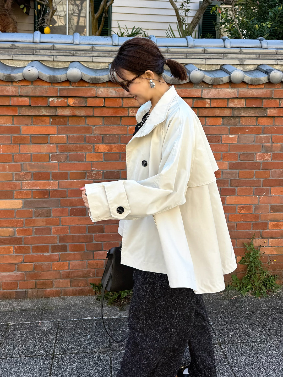 スタンドカラーミドルコート / オフホワイト