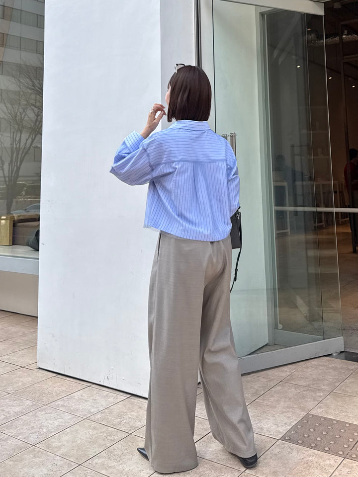 [新作300円OFF] チュールショート丈ストライプシャツ / ブルー