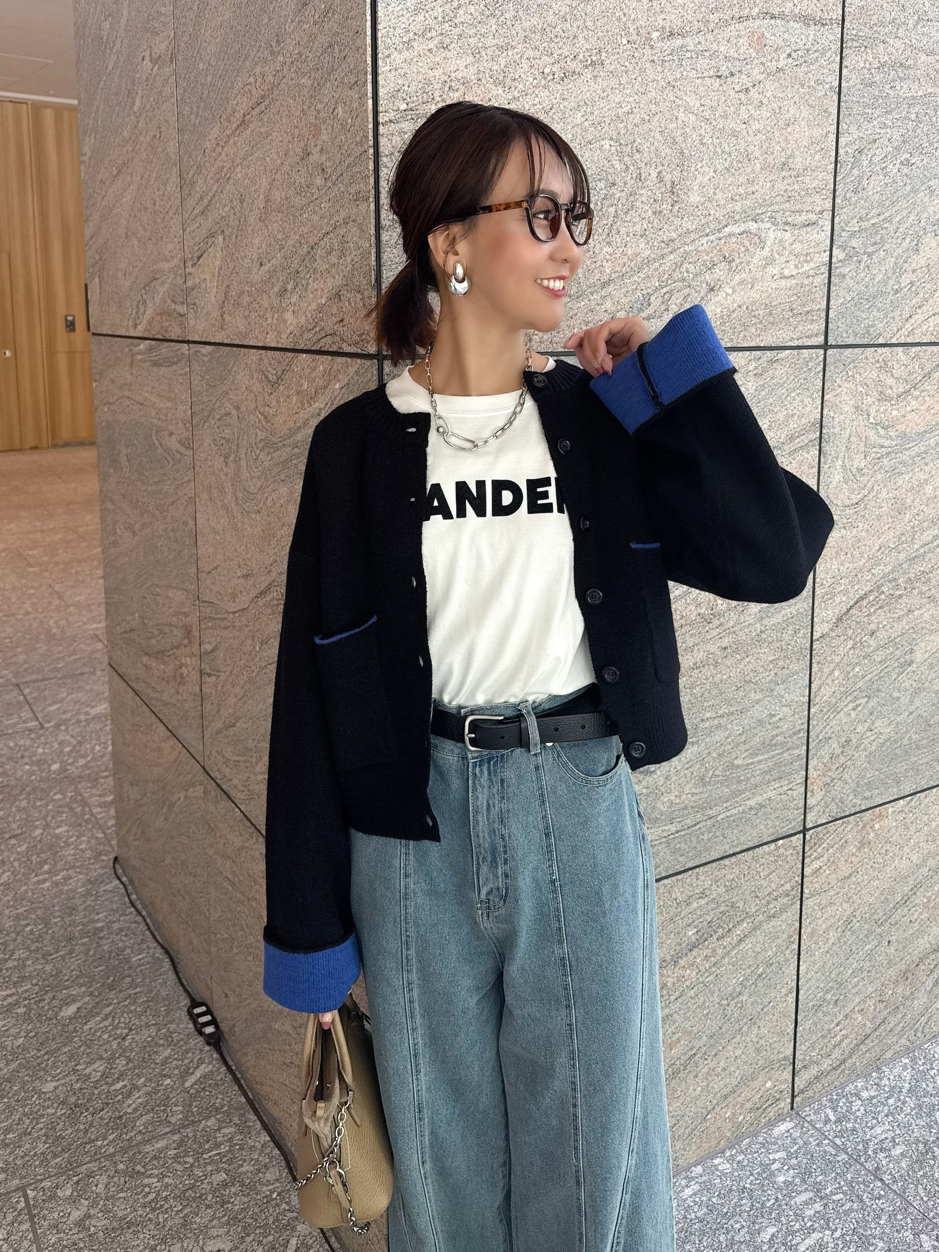 アルパカタッチバイカラーカーディガン / ブラック – fosie